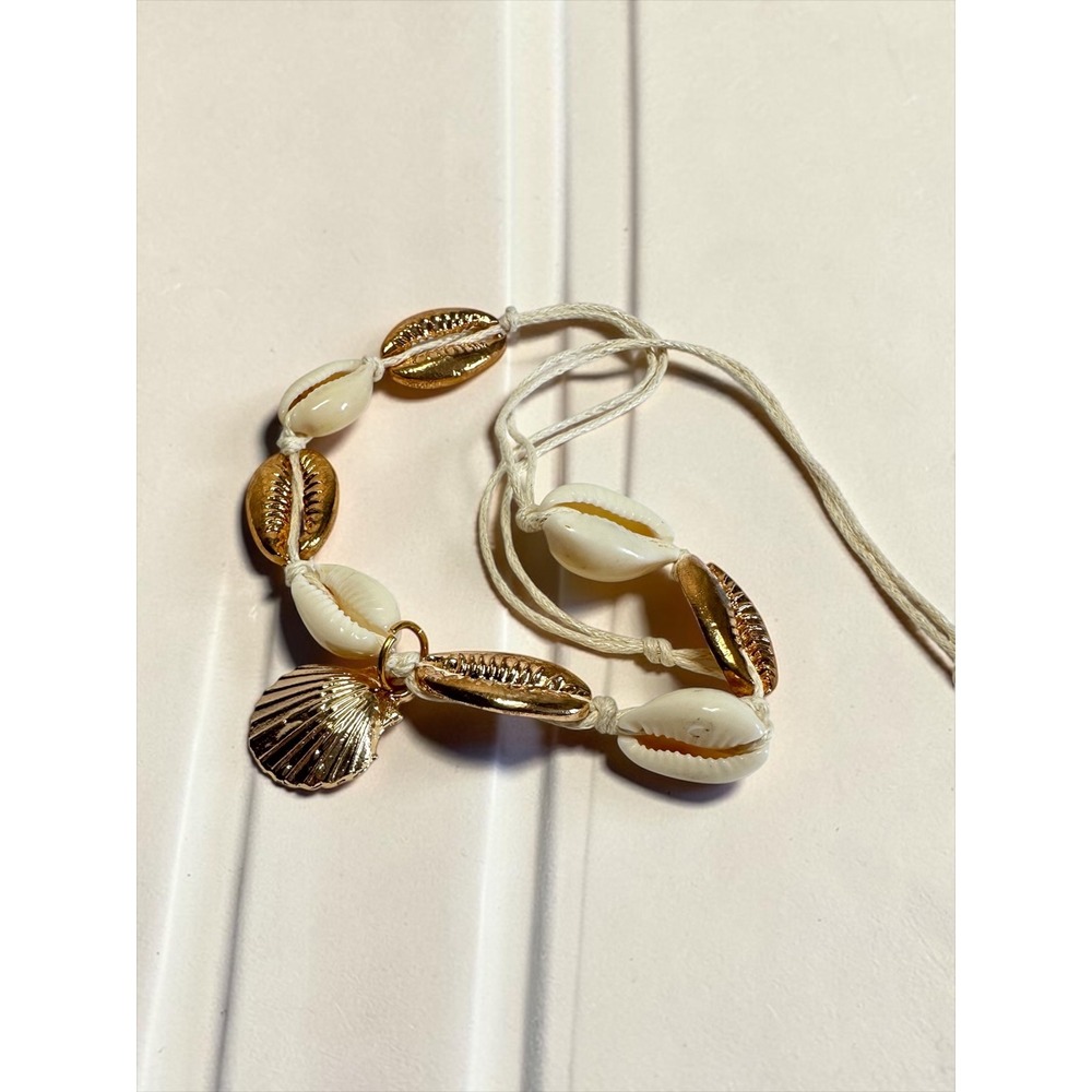 Cowrie Shell Anklet/Bracelet Gold Cream Boho Beachy Tie-New/Open Pkg